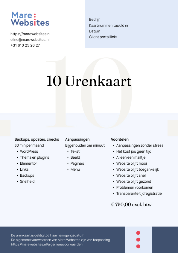 urenkaart 10 uur voorbeeld