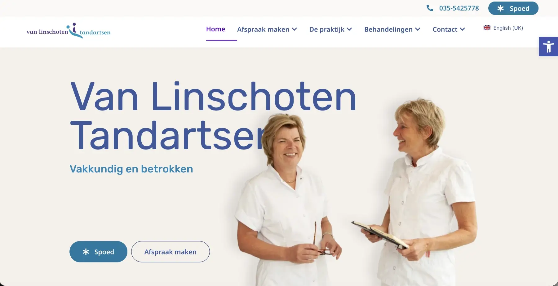 Homepage van de website van Van Linschoten Tandartsen.